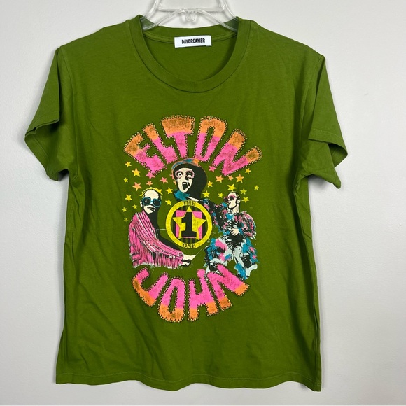 Daydreamer Elton John The One Solo Graphic Crewneck Tee in Olive Green - Picture 3 of 10
